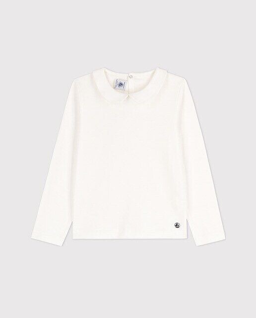 

Хлопковая футболка для девочки с длинными рукавами Petit Bateau, белый