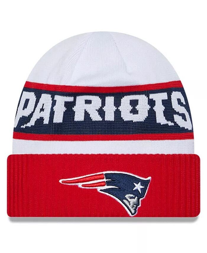 

Мужская белая, красная вязаная шапка New England Patriots 2023 Sideline Tech с манжетами New Era