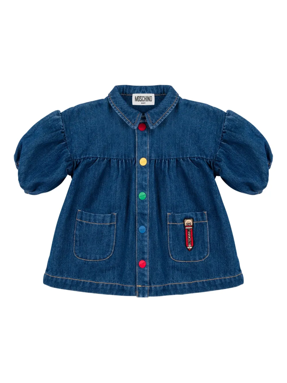 

Джинсовое платье с объемными рукавами Moschino Kids, синий