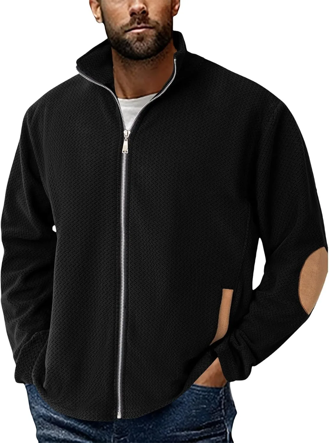 

Мужской кардиган на молнии Slim Fit с воротником стойкой и двумя карманами