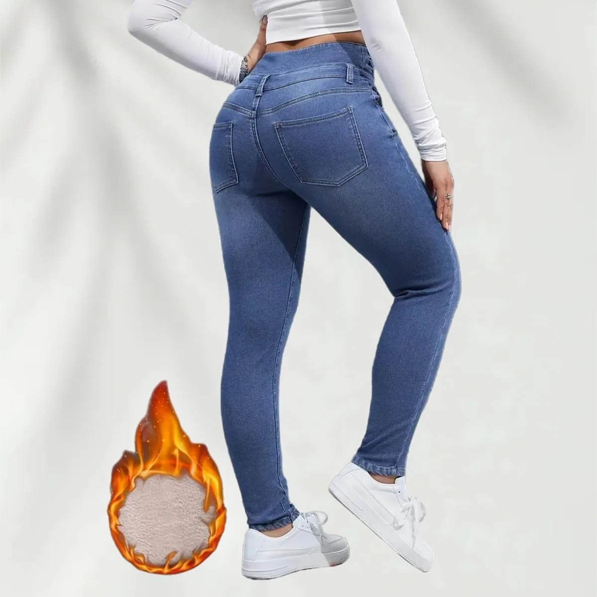 Женские утепленные джинсы с флисом, термо High Waisted Skinny — фото 4