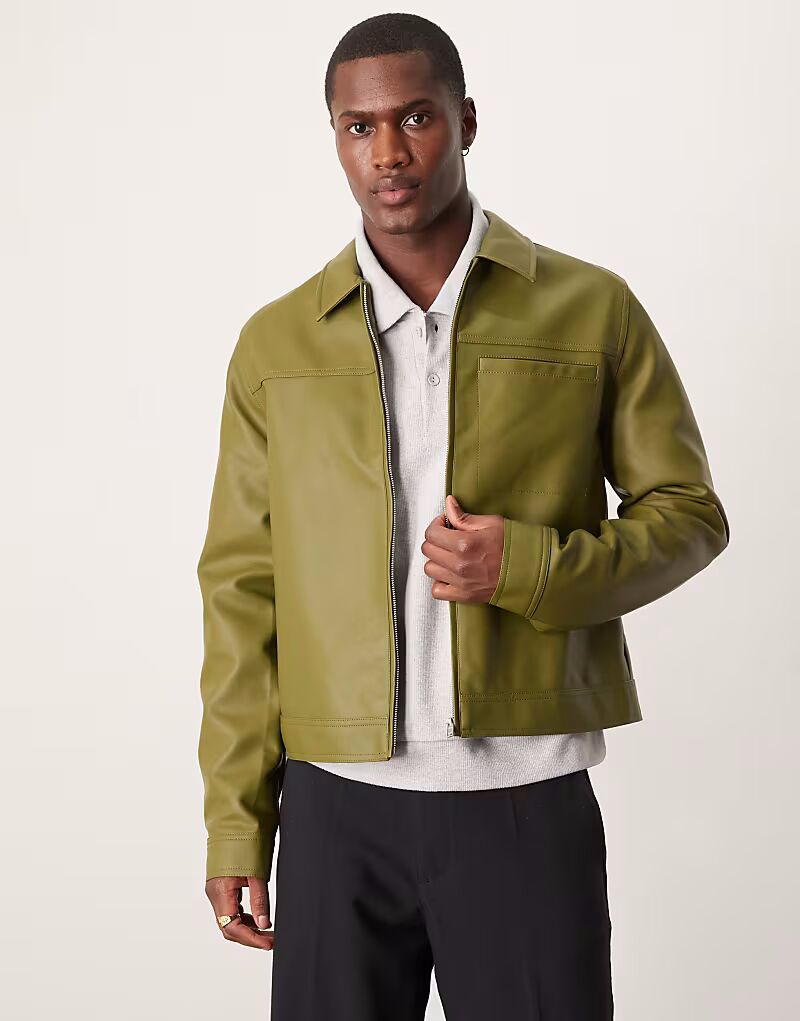 

Куртка Харрингтон из искусственной кожи ASOS DESIGN зеленого цвета
