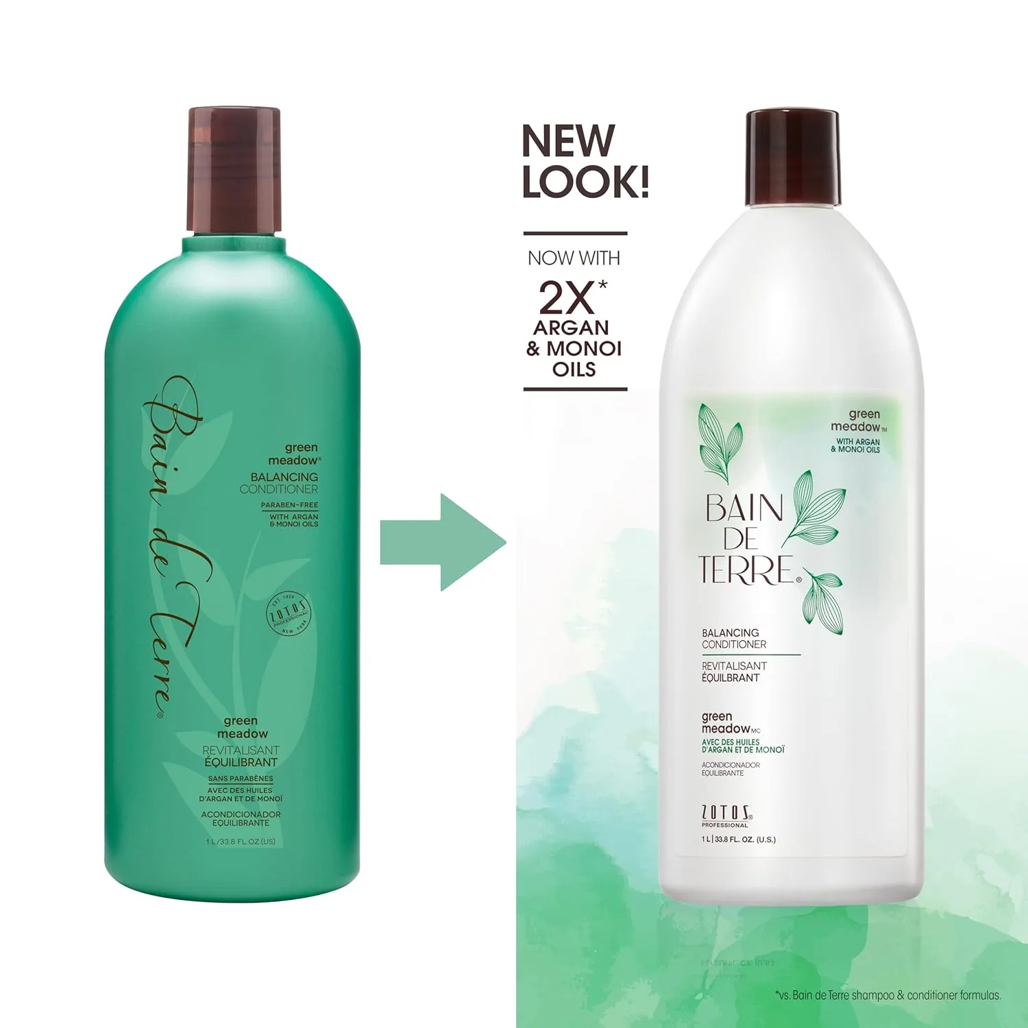 Кондиционер Bain de Terre Green Meadow Balancing для мягких, шелковистых и упругих волос с аргановым и монои маслами, без парабенов, для окрашенных волос, веганский (2 размера) 1000 мл (.) — фото 2