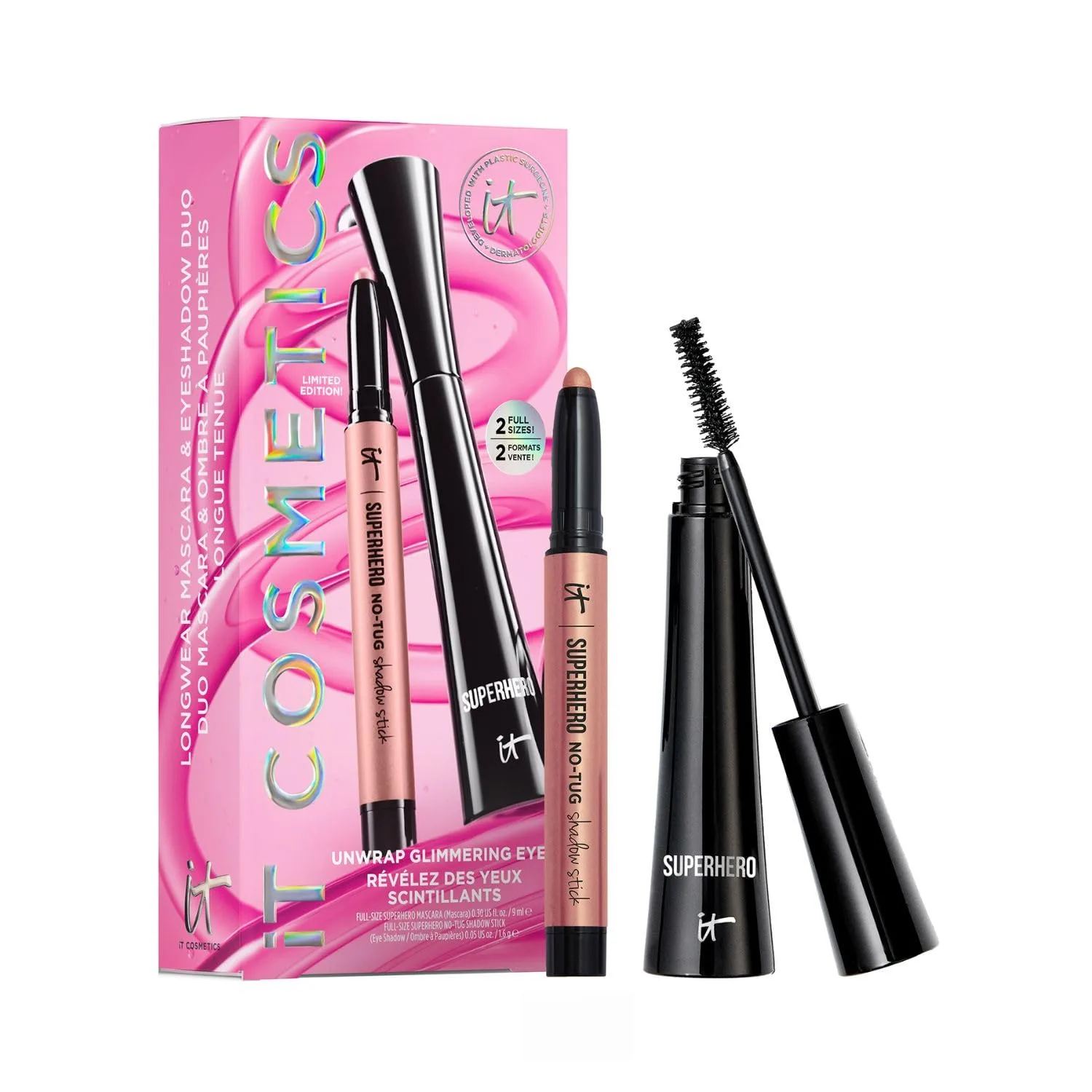 IT Cosmetics Unwrap Glimmering Eyes набор для макияжа: тушь и карандаш для век, 2 предмета, праздничный набор для нее, полноразмерная косметика, суперстойкая кремовая тушь для век и удлиняющая объемная тушь