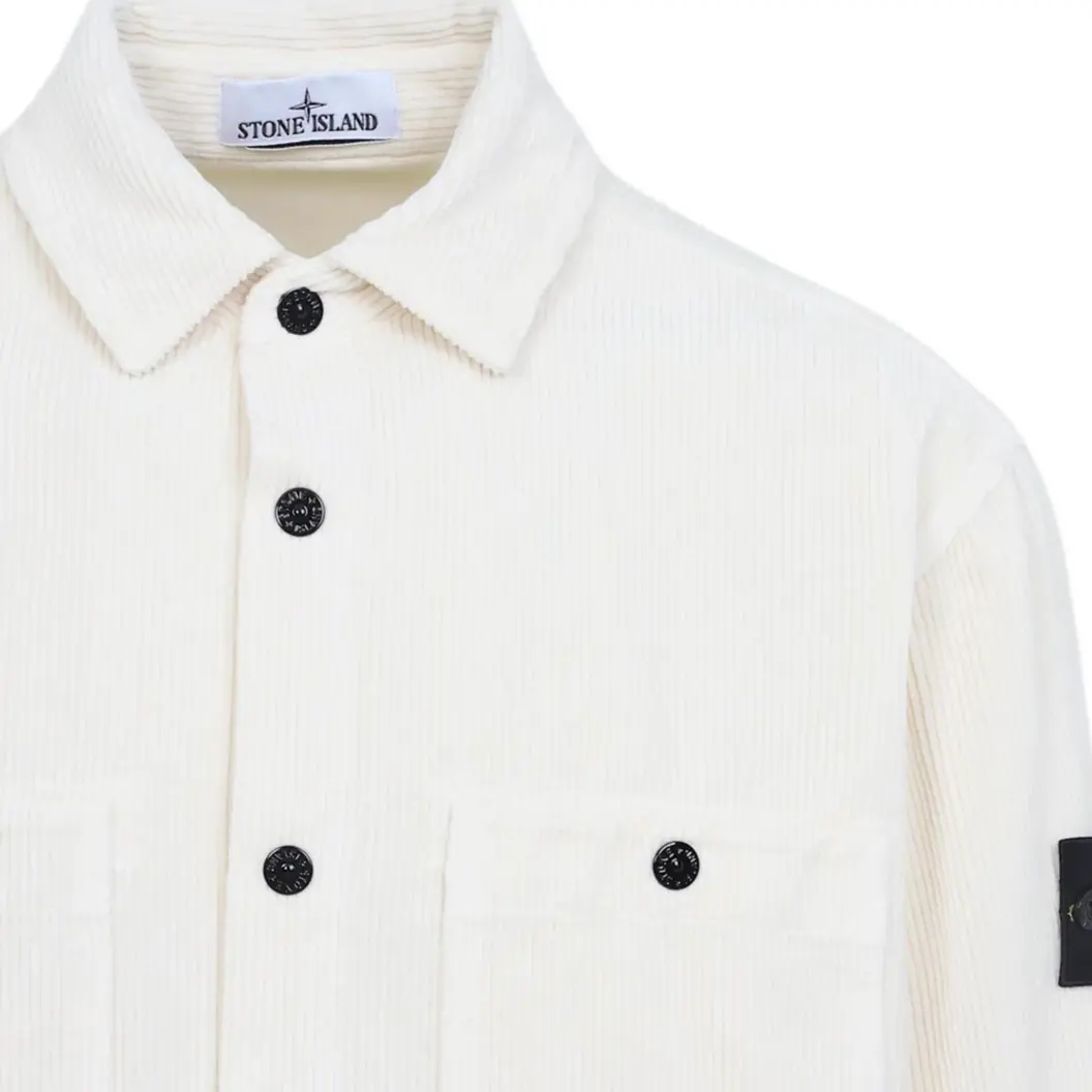Рубашка из вельвета с пуговицами STONE ISLAND, слоновая кость — фото 3