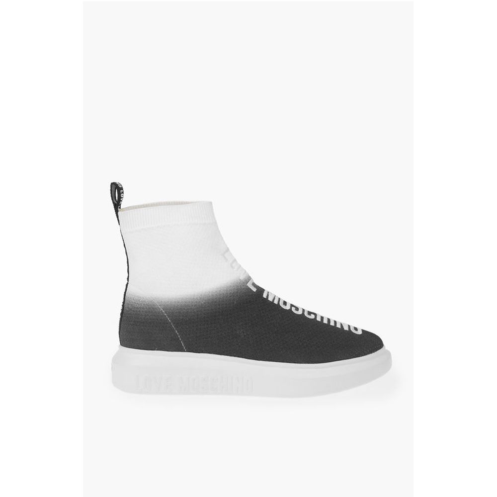 Высокие кеды LOVE с затененным носком и вышитым логотипом Moschino, Black and White — фото 3