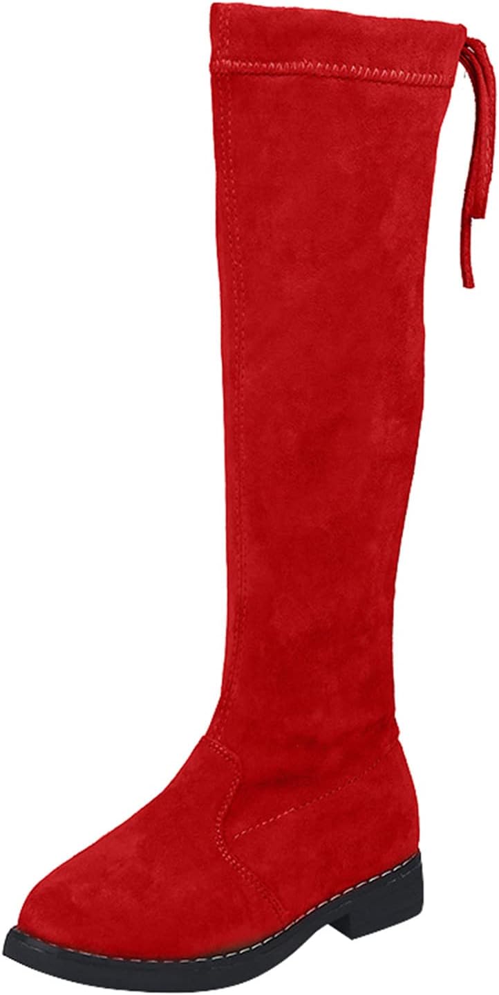 

Ботинки до колена с боковой молнией и шнуровкой, замшевые, выше колена, длинные, с круглым носком и низким каблуком, модная обувь для верховой езды JEUROT, Red