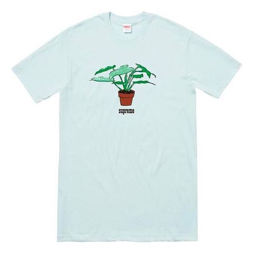 

Футболка fw17 plant tee pale blue bonsai printing short sleeve Supreme, синий