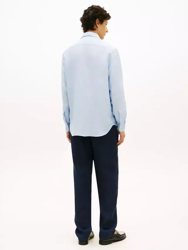 Льняная рубашка прямого кроя с логотипом Tommy Hilfiger, Light Blue — фото 3