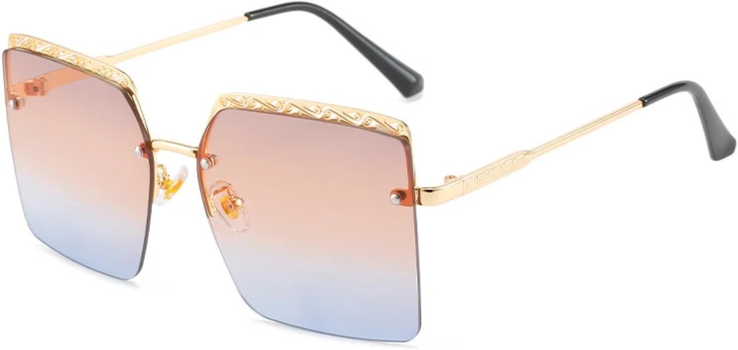 

Модные ретро-солнцезащитные очки без оправы из металла, унисекс, с большой оправой, для путешествий, уличной фотографии, защита от УФ-излучения UV400 TKKTLLT, Gold Tea Blue