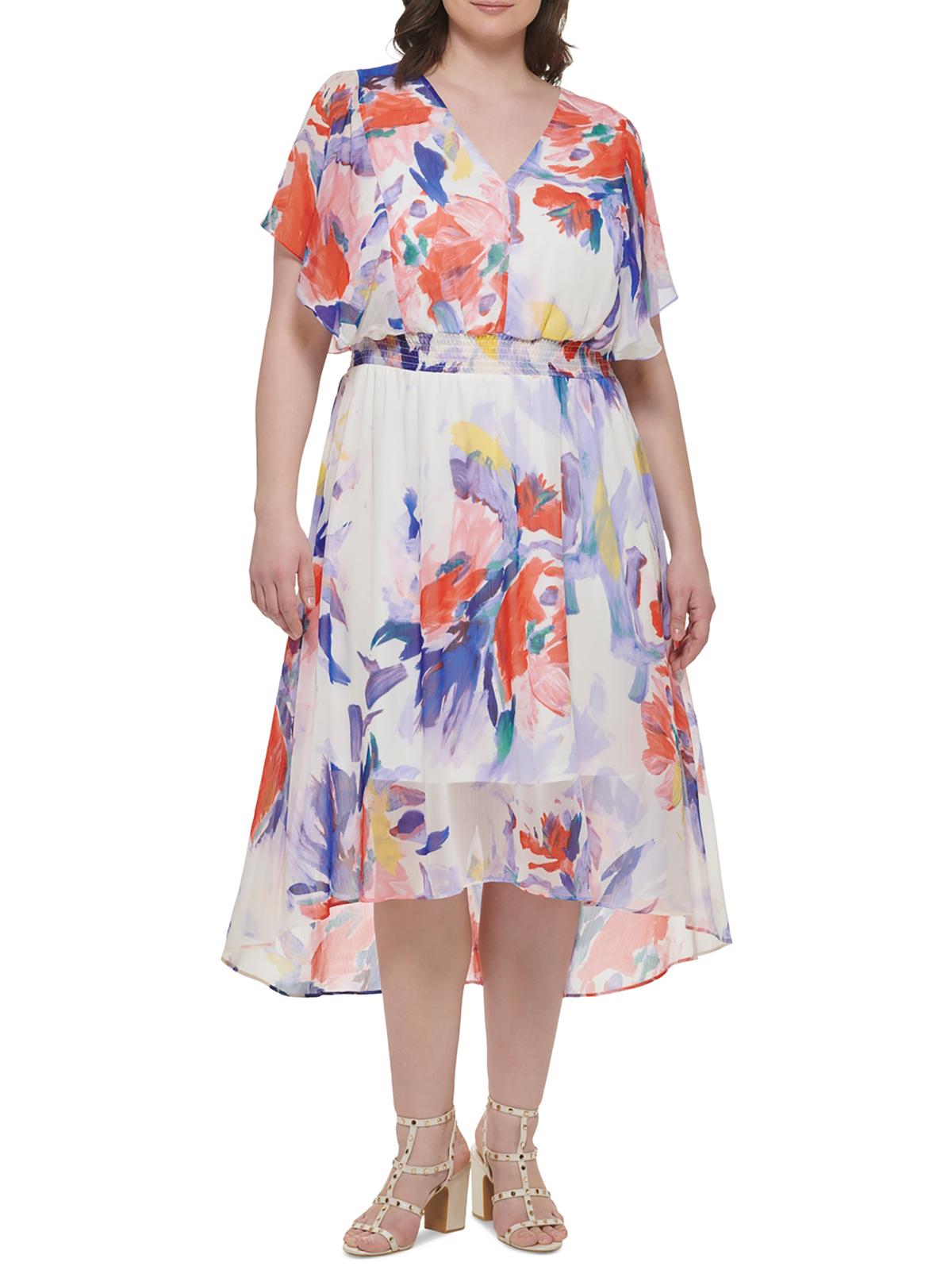 

Плюс Женское Шифоновое Платье Миди До Середины Икры DKNY, цвет ivory multi