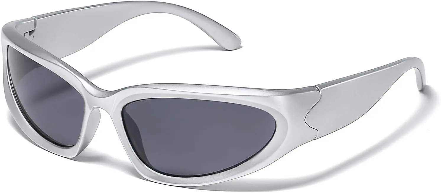 

Солнцезащитные очки JASPIN Y2K с обтекаемой формой для женщин и мужчин, серебристые, овальные, модные, спортивные, с защитой от УФ-излучения, B1-black2grey2