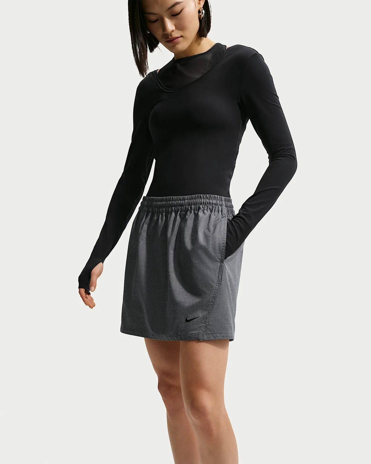 Женская свободная тканая юбка Nike Sportswear, Black/Heather/Black — фото 2