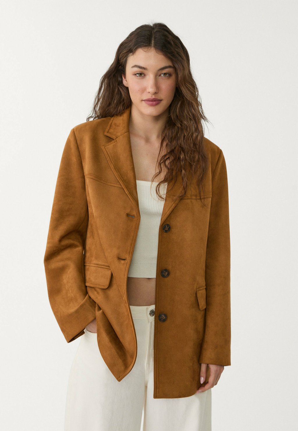 

Короткое пальто Stradivarius, коричневый