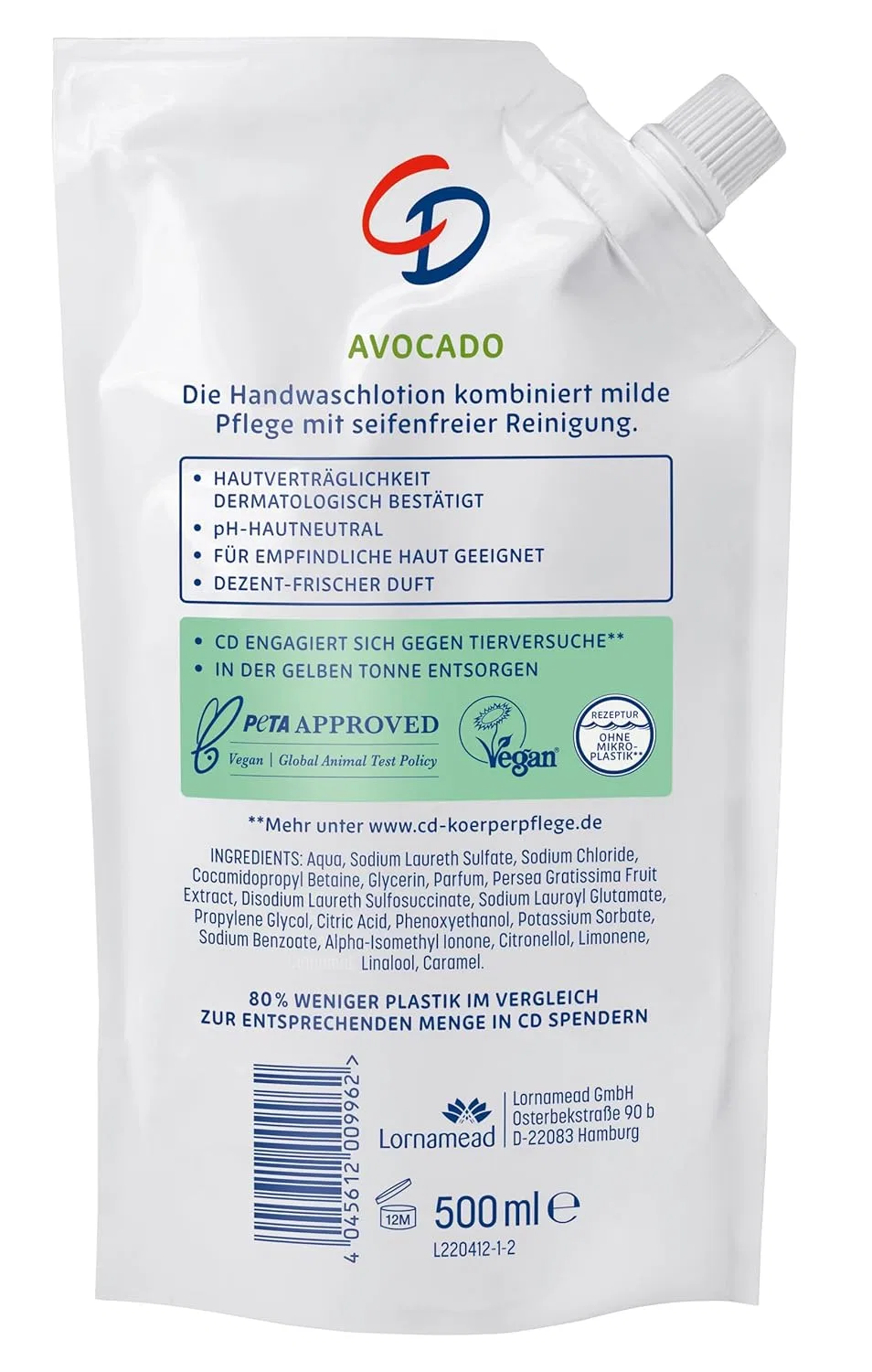 Лосьон для мытья рук CD Avocado в сменном пакете, 500 мл (4 шт.) Cd — фото 2