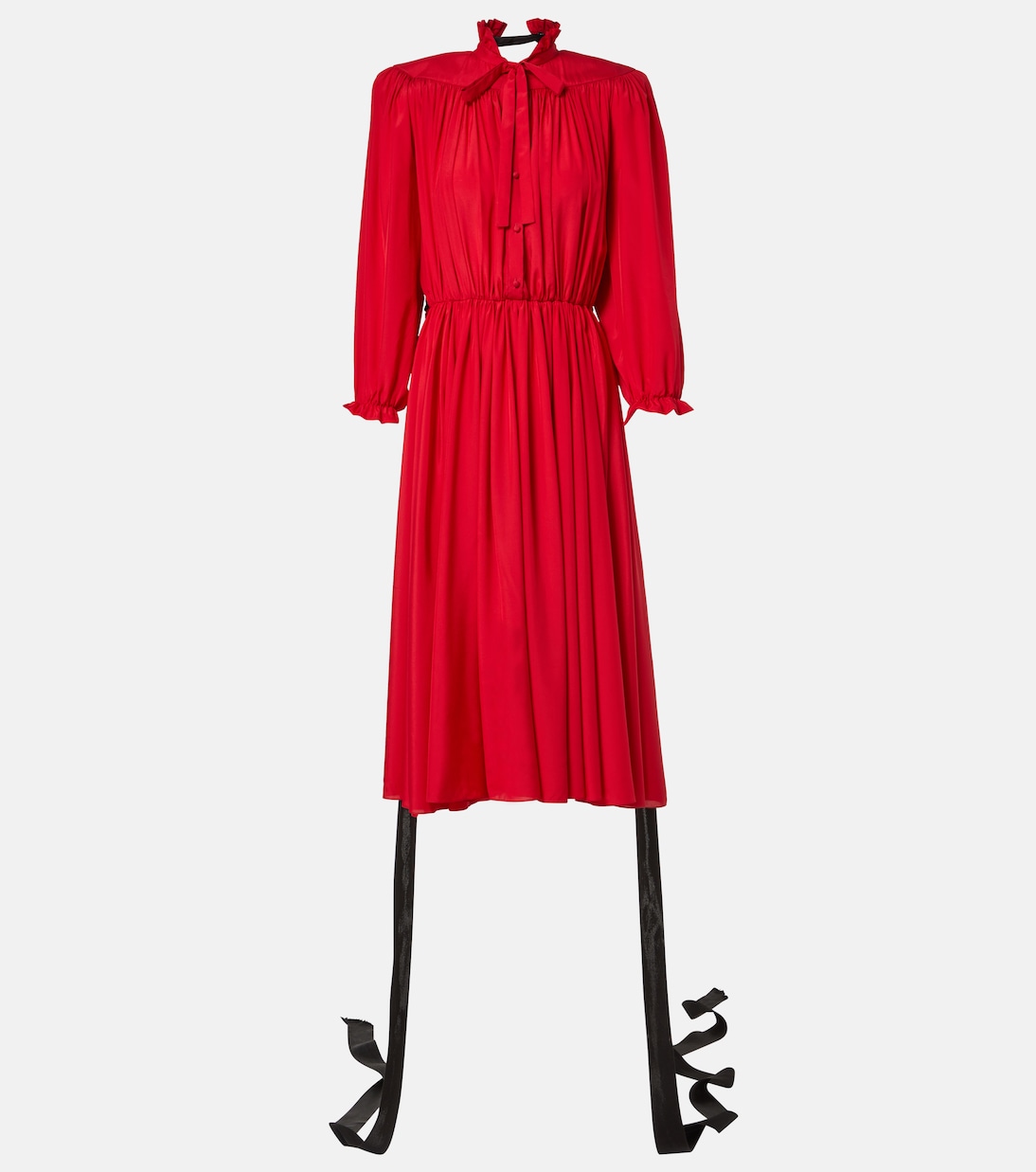 

Шелковое платье миди со шнуровкой и бантом Balenciaga, Lipstick Red
