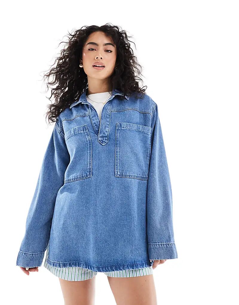 

Джинсовый топ-регби ASOS DESIGN светло-голубого цвета