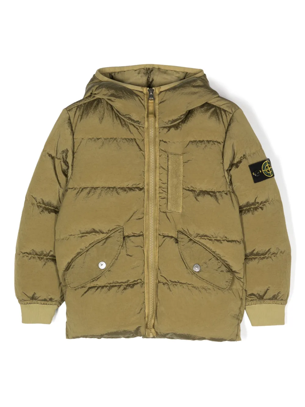 

Пуховик с капюшоном и нашивкой-логотипом Compass Stone Island Junior, зеленый