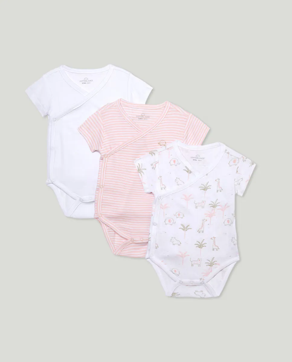 

Набор из трех детских боди с короткими рукавами Cotton Juice, цвет Rosa