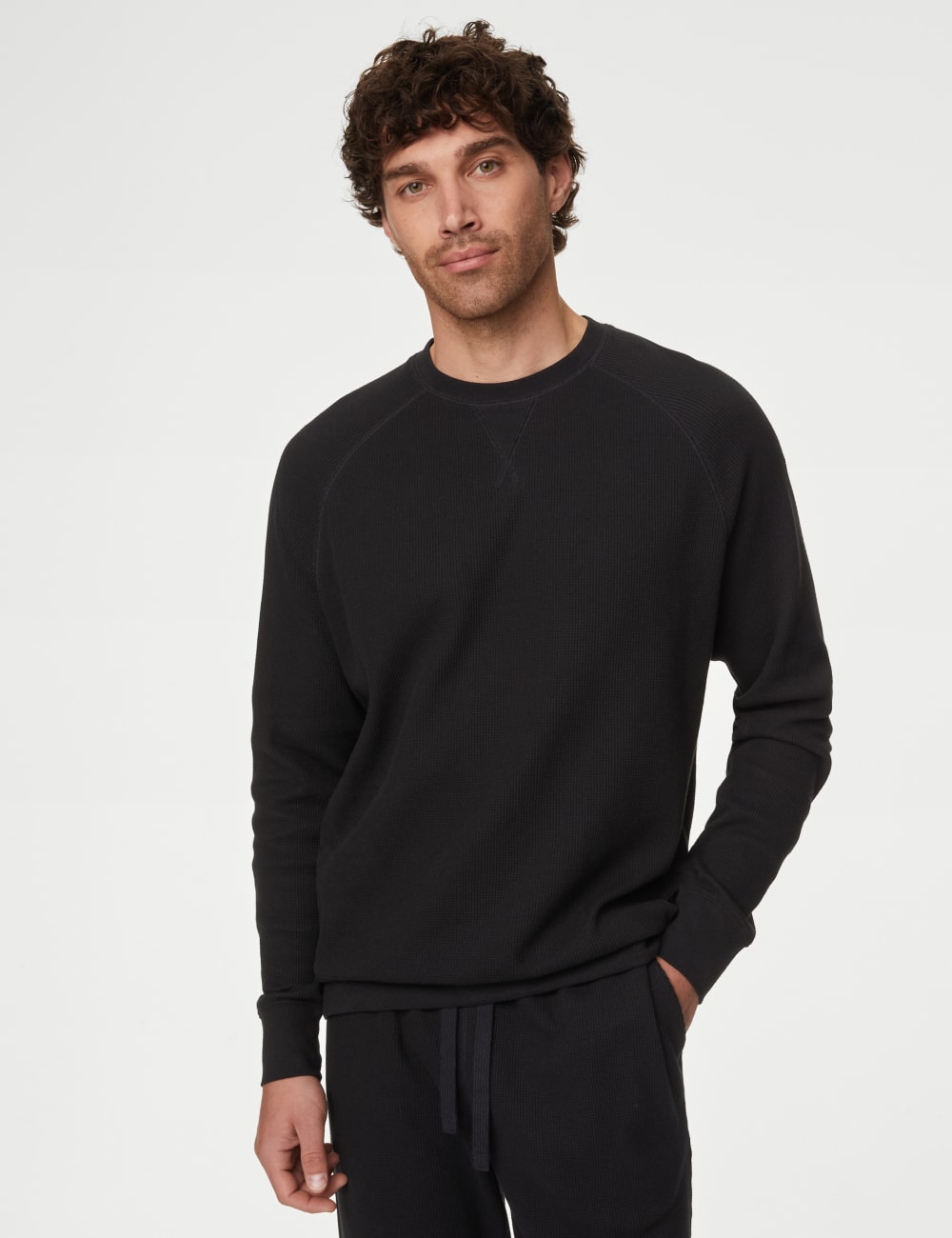 

Толстовка для дома из вафельной ткани из чистого хлопка Marks & Spencer, черный