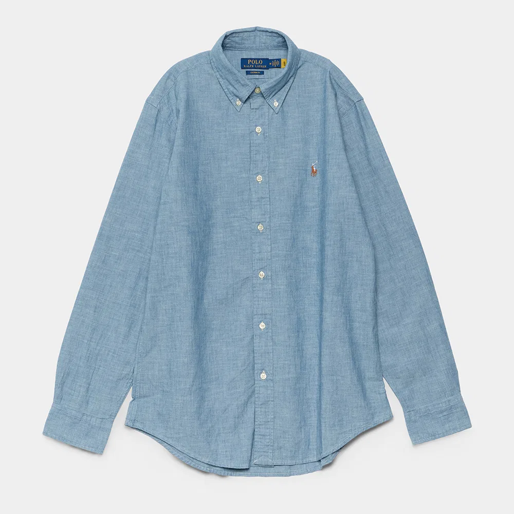 Женская рубашка шамбре Custom Fit светло-голубого цвета от Polo Ralph Lauren