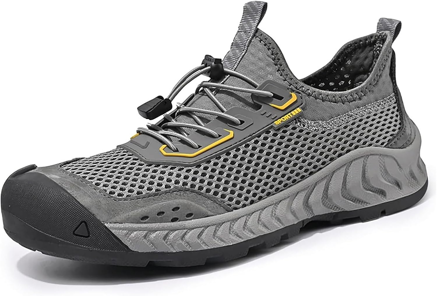 

Мужские летние дышащие кроссовки для походов из сетки, удобные легкие, на шнуровке и слипоне, с закрытым закругленным носком, для прогулок на открытом воздухе Generic, серый