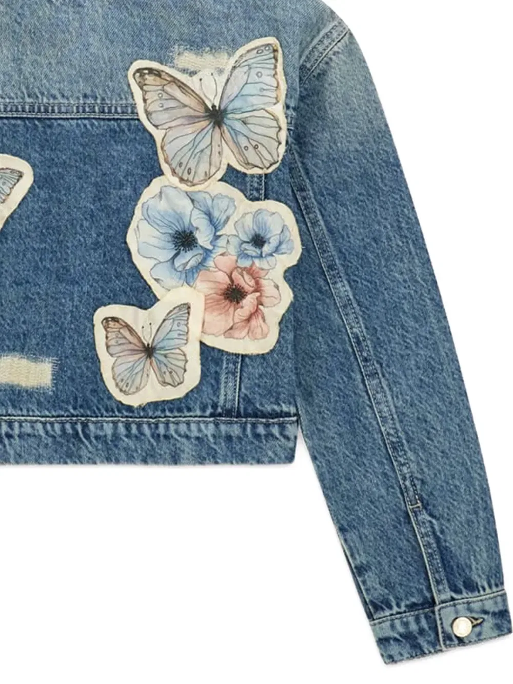 Джинсовая куртка с аппликацией в виде бабочек Guess Kids, синий — фото 3