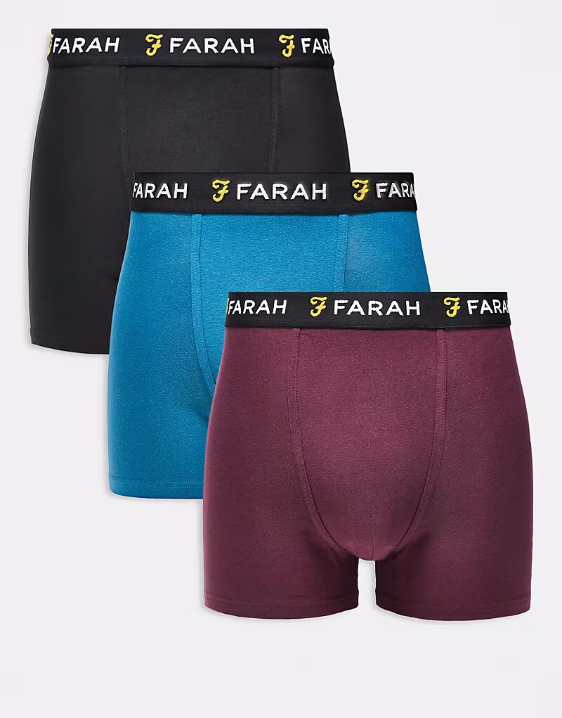 

Комплект из 3 трусов-боксеров с жаккардовым поясом и логотипом в черном, бордовом и синем цветах Farah
