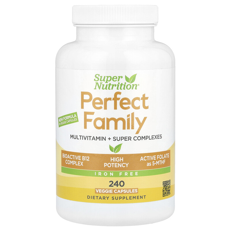 

Super Nutrition, Perfect Family, мультивитамины и суперкомплексы для всей семьи, без железа, 240 растительных капсул