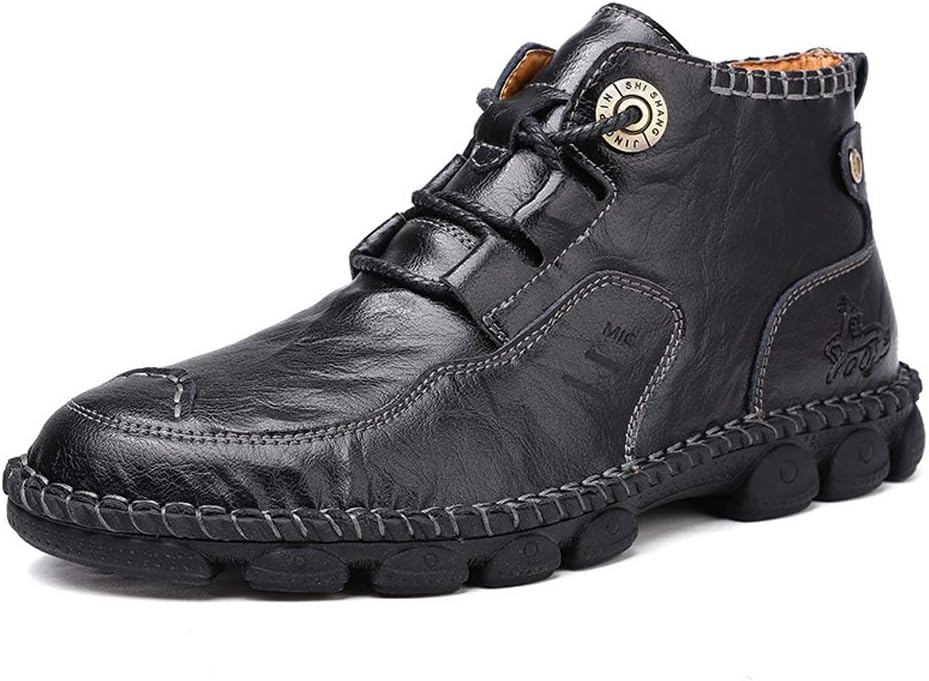 

Мужские британские кожаные мотоциклетные ботинки до щиколотки с молнией или шнуровкой QZHIHE, черный