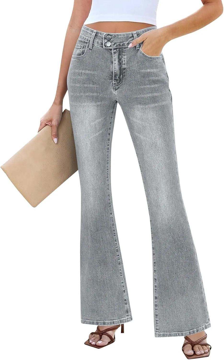 

Брюки-клеш для женщин Stretchy High Rise