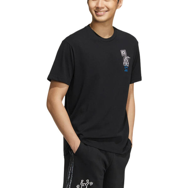 Футболка adidas neo x Keith Haring Crossover Cartoon Earth Pattern Printing Short Sleeve Black, черный — фото 4