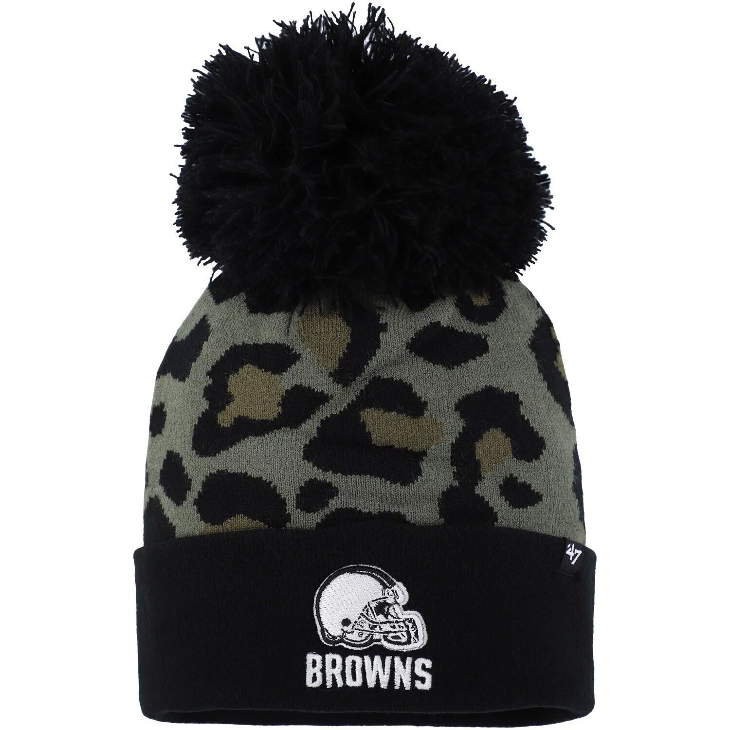 

Женская зеленая/черная вязаная шапка с манжетами и помпоном Cleveland Browns Bagheera '47