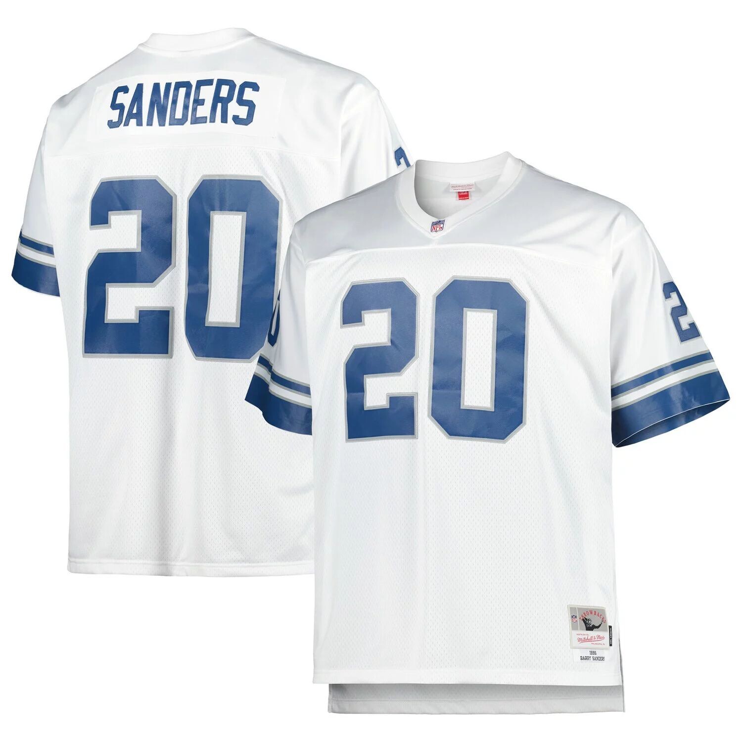 

Мужская футболка Mitchell & Ness Barry Sanders White Detroit Lions Big & Tall 1996, реплика вышедшего на пенсию игрока
