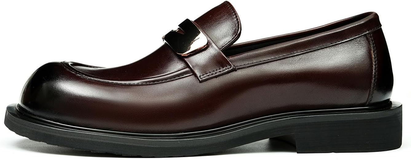 Мужские слипоны Santimon Loafers, формальные лоферы Penny, модные натуральные кожаные с квадратным носком, туфли для выпускного, смокинга, свадьбы, делового и повседневного ношения, легкие туфли для костюма, коричневый — фото 2
