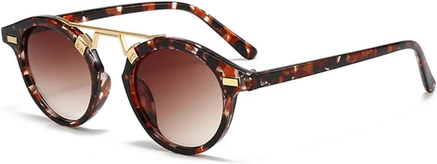 

Винтажные круглые солнцезащитные очки для женщин, модные градиентные очки для активного отдыха, стильные, роскошные, повседневные солнцезащитные очки TKKTLLT, Leopard-gradient Tea