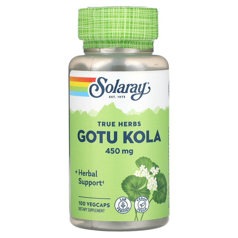 

Solaray, True Herbs, готу кола, 450 мг, 100 растительных капсул