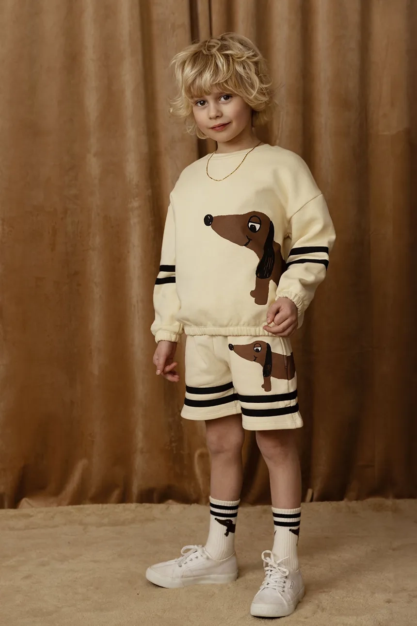 

Хлопковая толстовка для детей с собакой Mini Rodini, бежевый