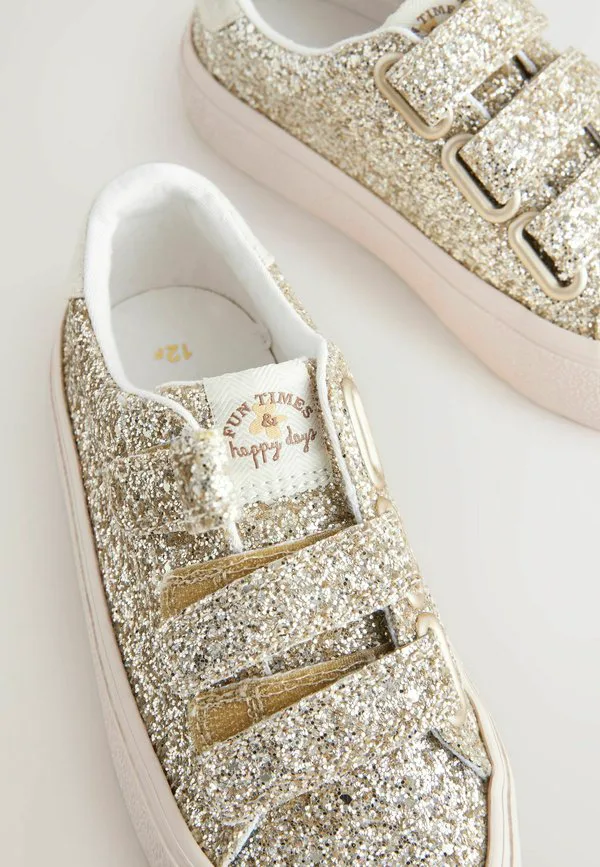 Низкие кроссовки с широкой посадкой и застежкой на липучках Next, Gold Glitter — фото 4