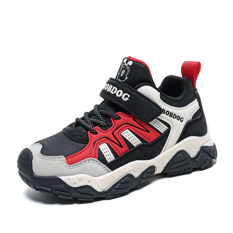 

Нескользящие, противоударные, износостойкие, водостойкие, низкие детские кроссовки для повседневной жизни BOBDOG, черный/красный