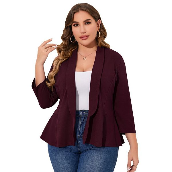 

Женский блейзер плюс сайз с открытой передней частью и длинными рукавами Yesfashion, Grape Purple