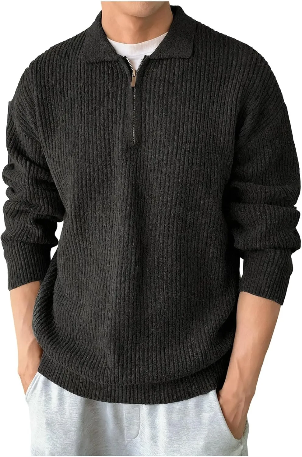 

Мужской свитер-пуловер Quarter Zip Loose Fit с лацканом