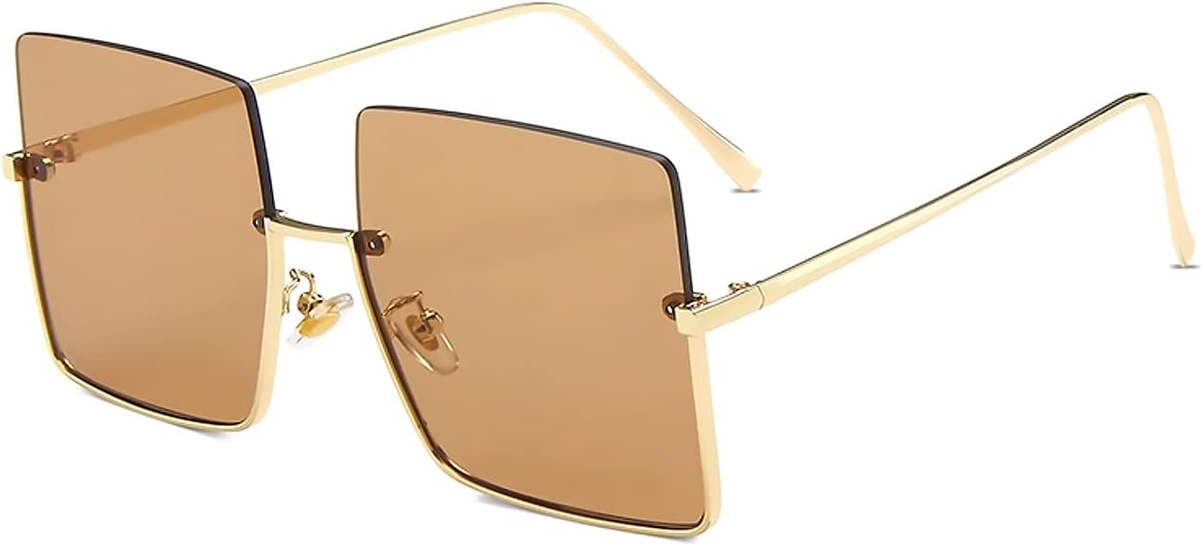 

Крупные квадратные солнцезащитные очки для мужчин и женщин, металлические, полуободковые, с цветными прозрачными линзами, защита от УФ-излучения UV400, в стиле ретро LumiSyne, Brown / Gold