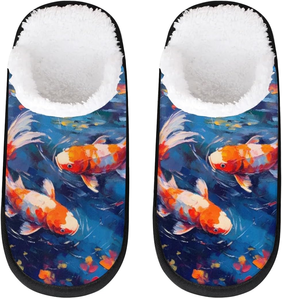 

Тапочки Gublec для женщин и мужчин, уютные с нескользящей подошвой, для дома, теплые плюшевые тапочки для дома, спальни и путешествий, Fish Oil Painting