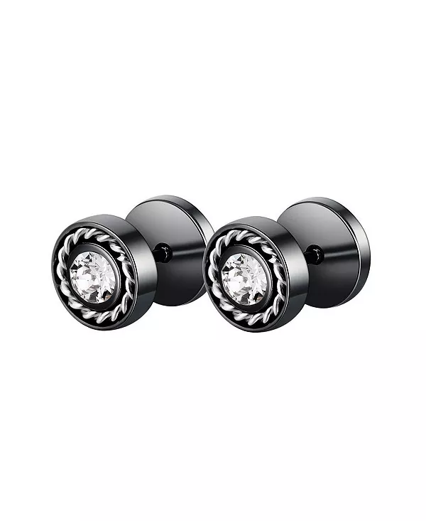 

Серьги-Гвоздики из нержавеющей стали с фианитами и веревочным узором Metallo, black