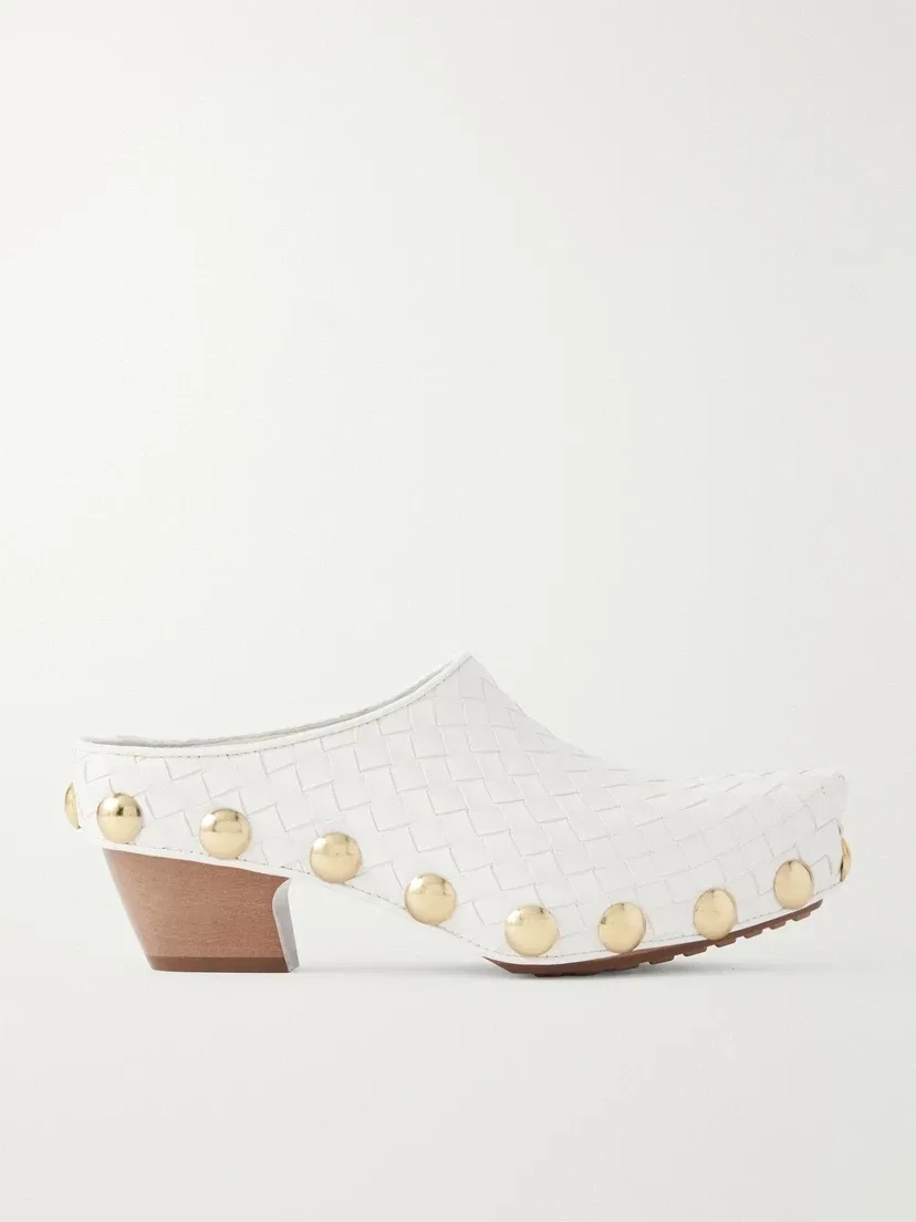 Ботильоны-мюли Gondola с заклепками из кожи Intrecciato BOTTEGA VENETA, белый