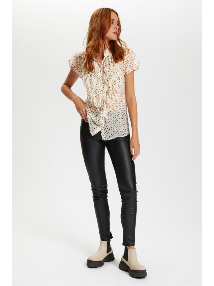 

Приталенная блузка LiljaSZ с короткими рукавами в кремовый горошек SAINT TROPEZ