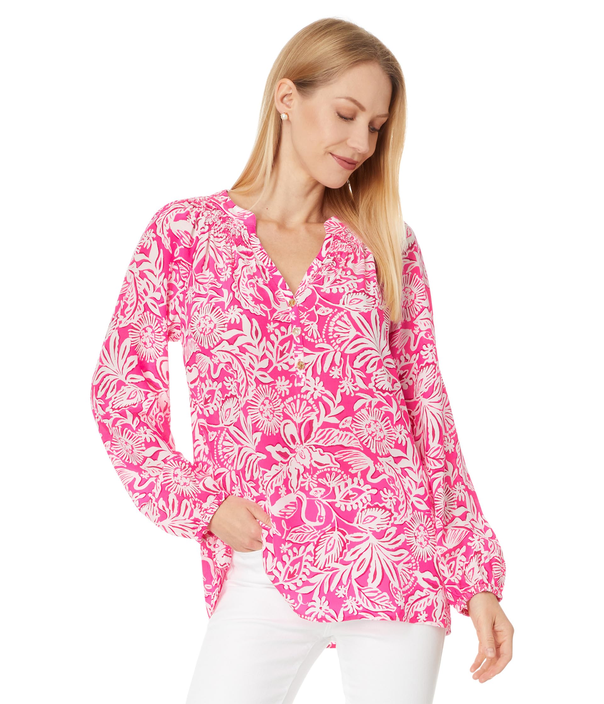 

Топ Lilly Pulitzer Elsa Top, цвет Passion Fruit Pink Absolutely Flamazing