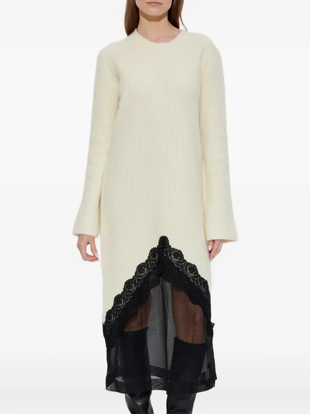 Платье миди с кружевными вставками Jil Sander, нейтральный — фото 3