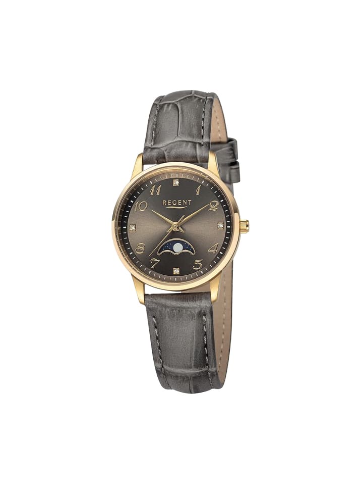 

Аналоговые наручные часы, коричневые, средней ширины (примерно 31,5 мм), кожаный ремешок Regent